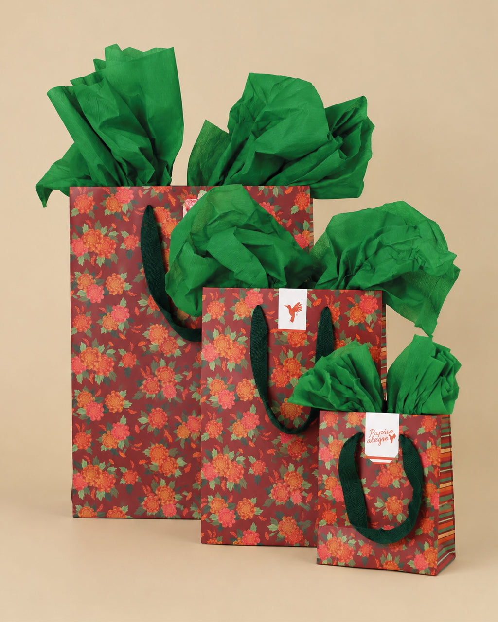 Kit Bolsas: bolsas Amalfi S, M y L con papel de seda verde
