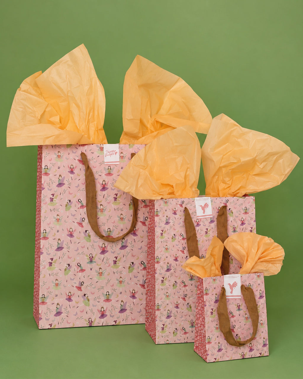 Kit Bolsas: bolsas Viena S, M y L con papel de seda amarillo