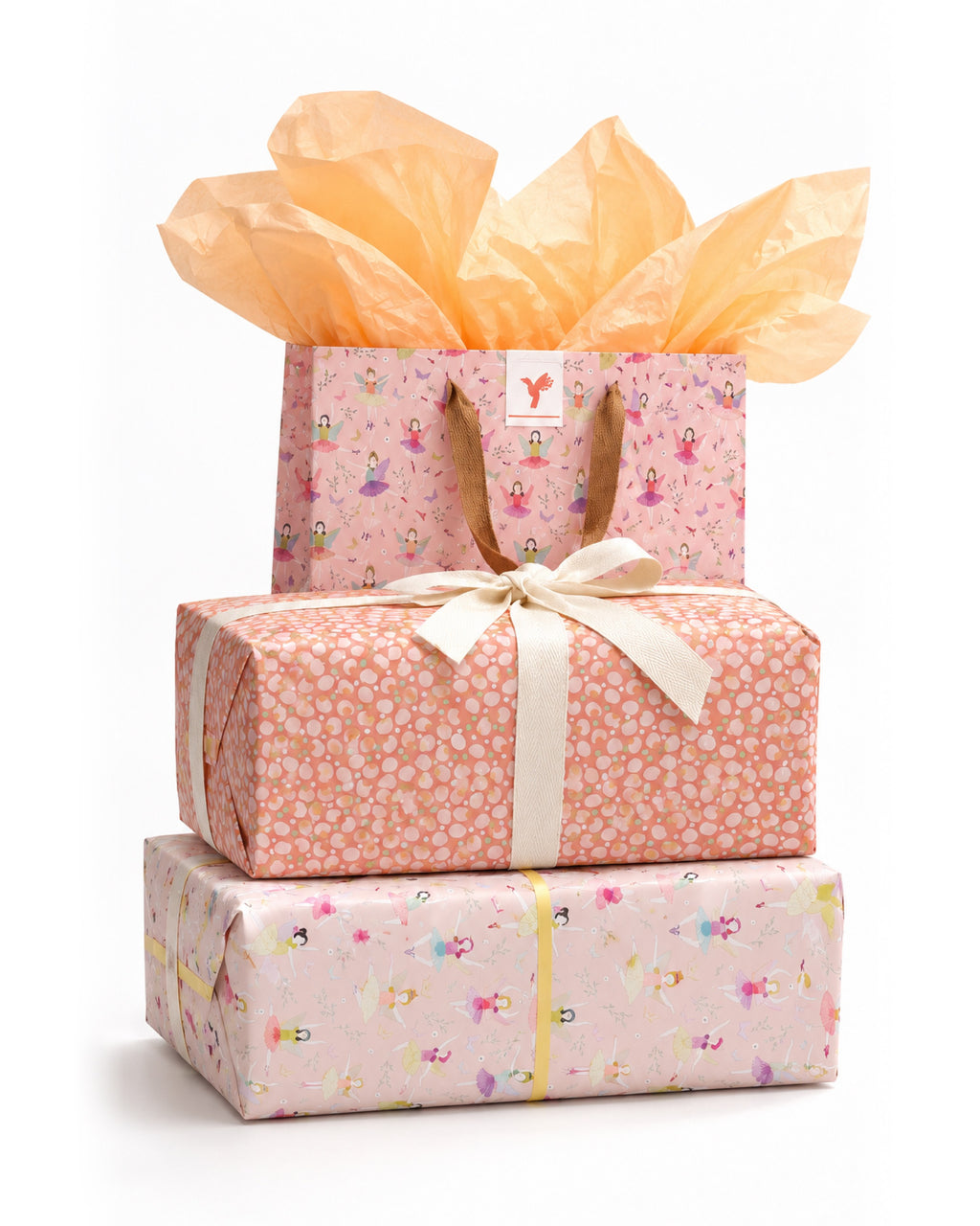Kit Full: bolsa Viena S sobre regalos envueltos en papel Viena, puntos y bailarinas