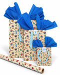 Kit Kyoto: bolsas Kyoto S, M y L con papel de seda azul y el rollo Kyoto