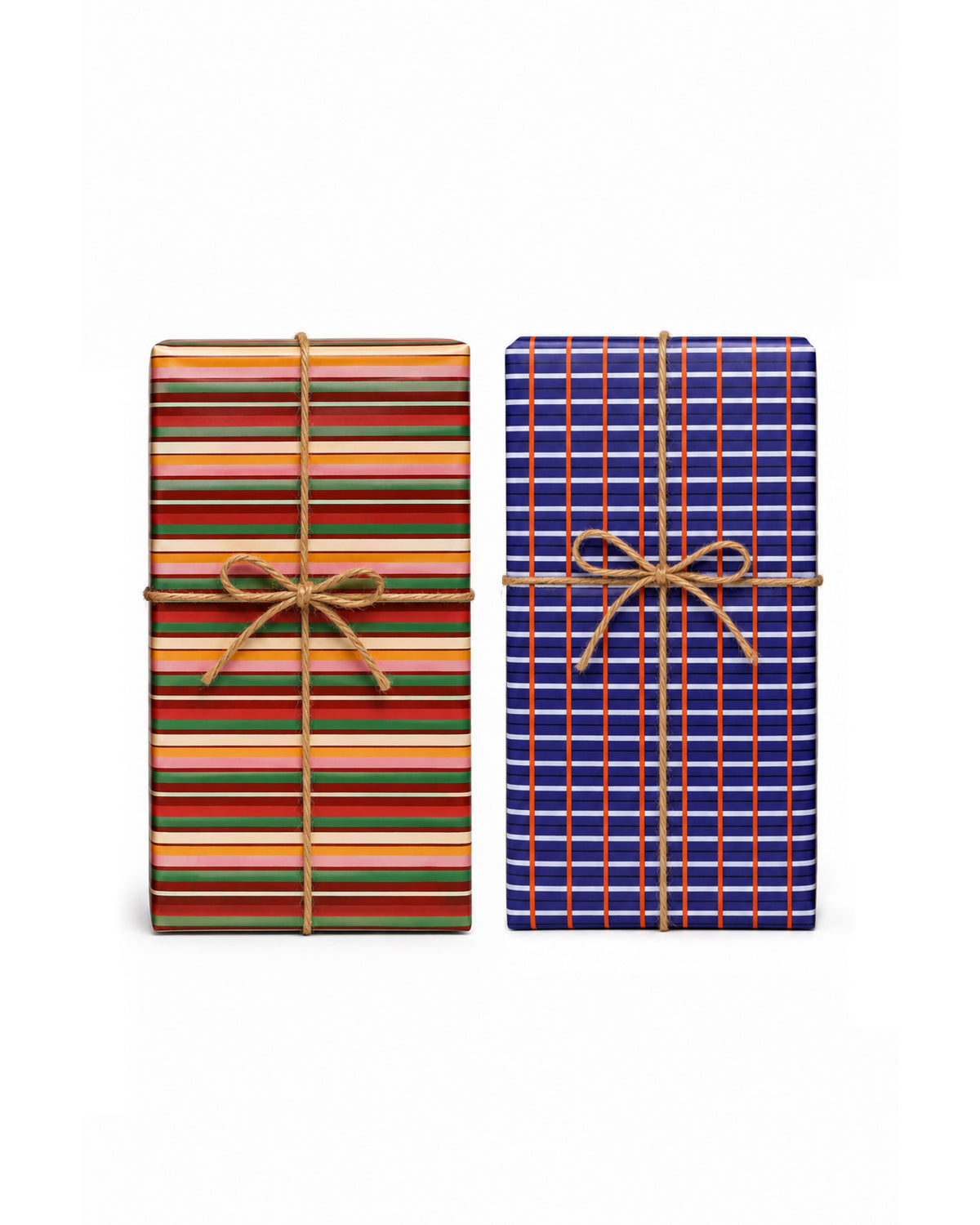 Kit Rollos Adultos: regalos envueltos con la cara B de Amalfi (franjas) y de Oxford (cuadros)